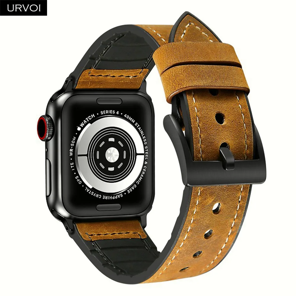 Кожаный ремешок URVOI для apple watch iwatch 40 44 мм ремень Высококачественная силиконовая