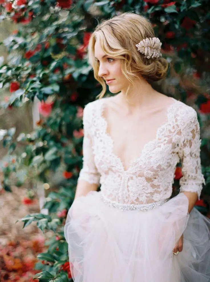 Модест 2017 Романтические Кружева Свадебные Платья с Половину Рукава Декольте