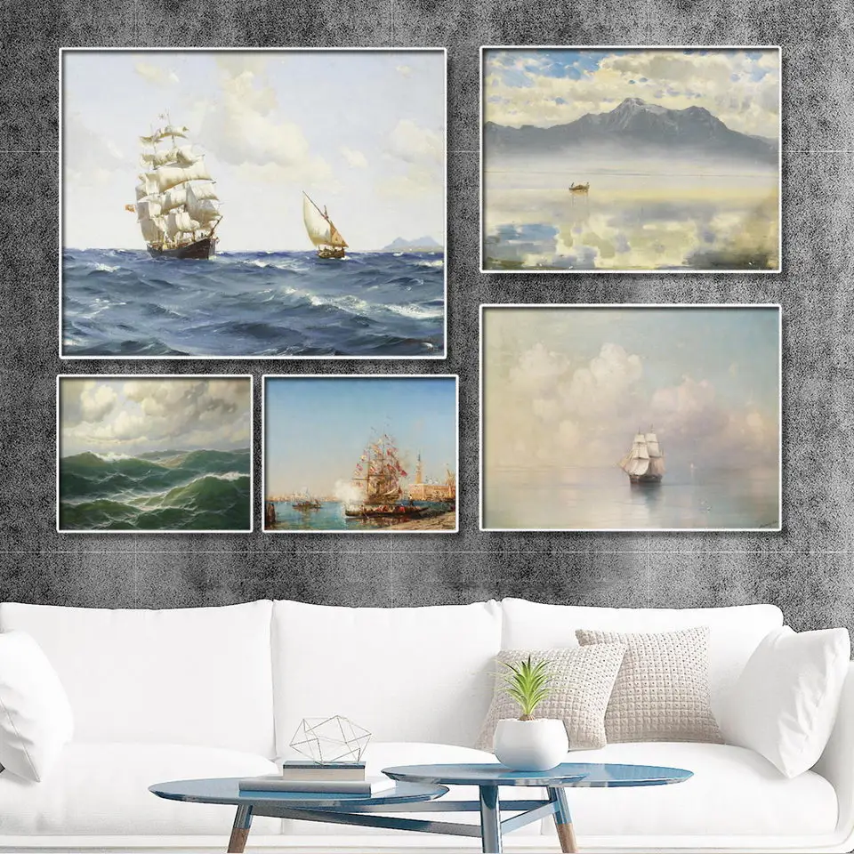 Home Decoration Print Canvas Wall Art PicturePaintings Horizontal Rectangle Oil Unframed Drawings Sailboat on the sea | Дом и сад