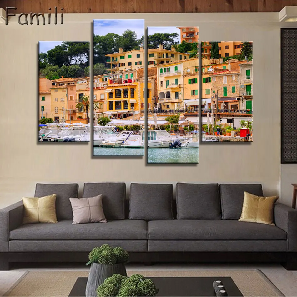 4 панели домашняя настенная Современная Художественная декорация для гостиной