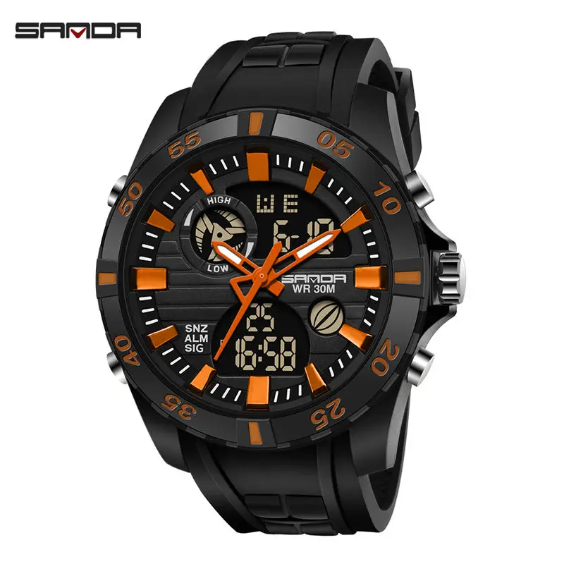 black orange Sanda спортивные часы для мужчин открытый Будильник 30 м водонепроницаемый военный двойной дисплей силиконовый ремешок наручные часы Relogio Masculino - Цвет: black orange