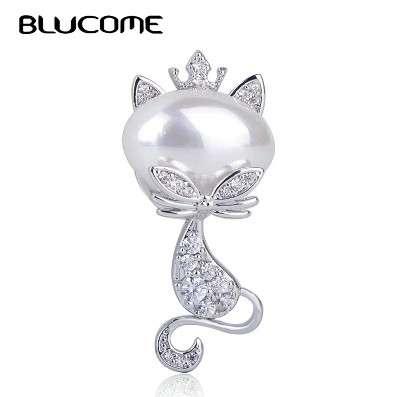 Blucome модная Корона кошка брошь медь имитация жемчуга циркон броши булавки для женщин девочек пряжки для одежды платья аксессуары - Окраска металла: sliver color