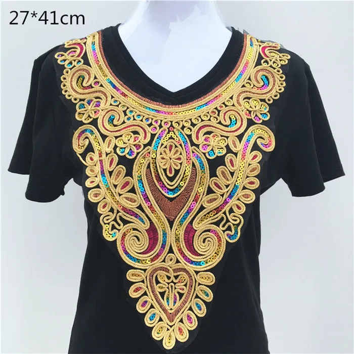 GoldNeckline0053 1 шт. золотая вышивка в этническом стиле воротник Венеция с блестками Цветочная вышивка аппликация кружевной вырез воротник аксессуары для одежды - Цвет: GoldNeckline0053