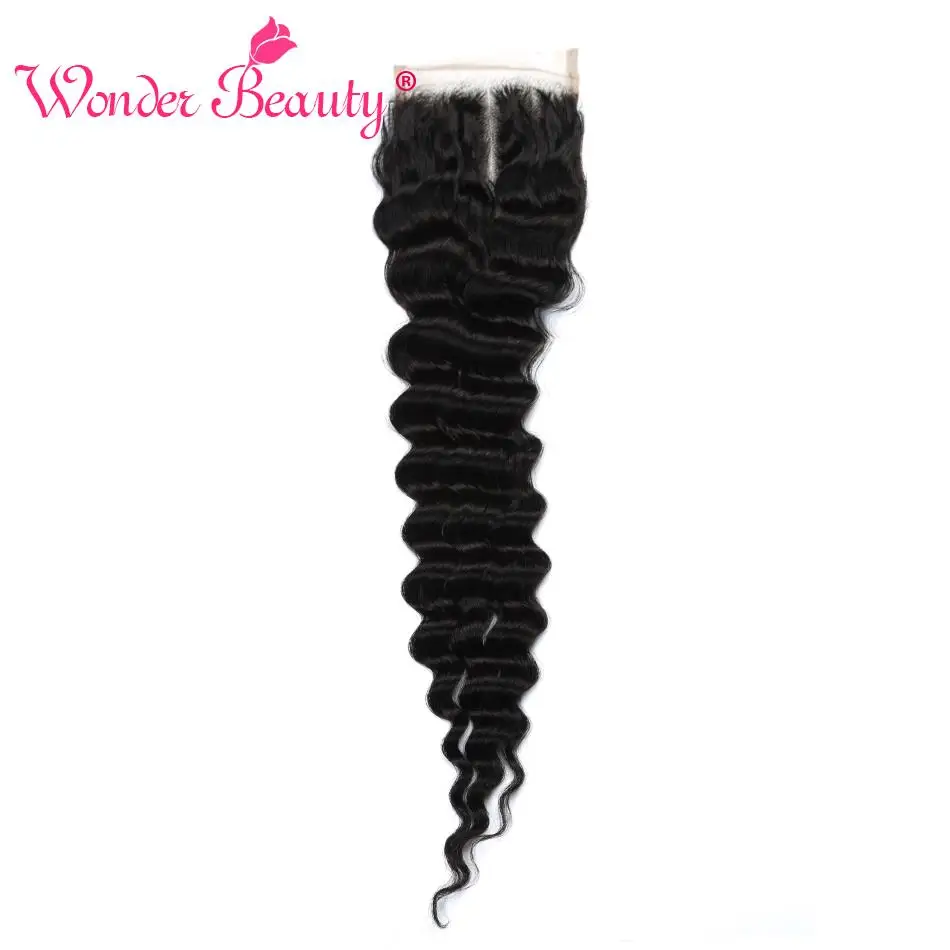 Wonder Beauty Beazilian глубокая волна 4*4 Кружева Закрытие средняя/свободная/три части не