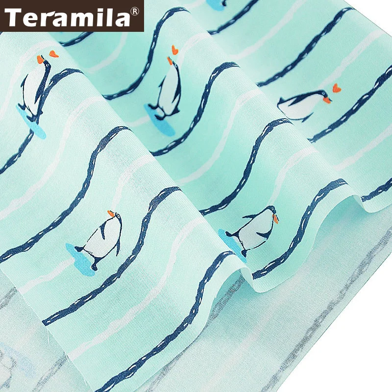 Teramila 100% хлопок дизайн пингвина небесно голубая линия саржевая ткань жир четверть