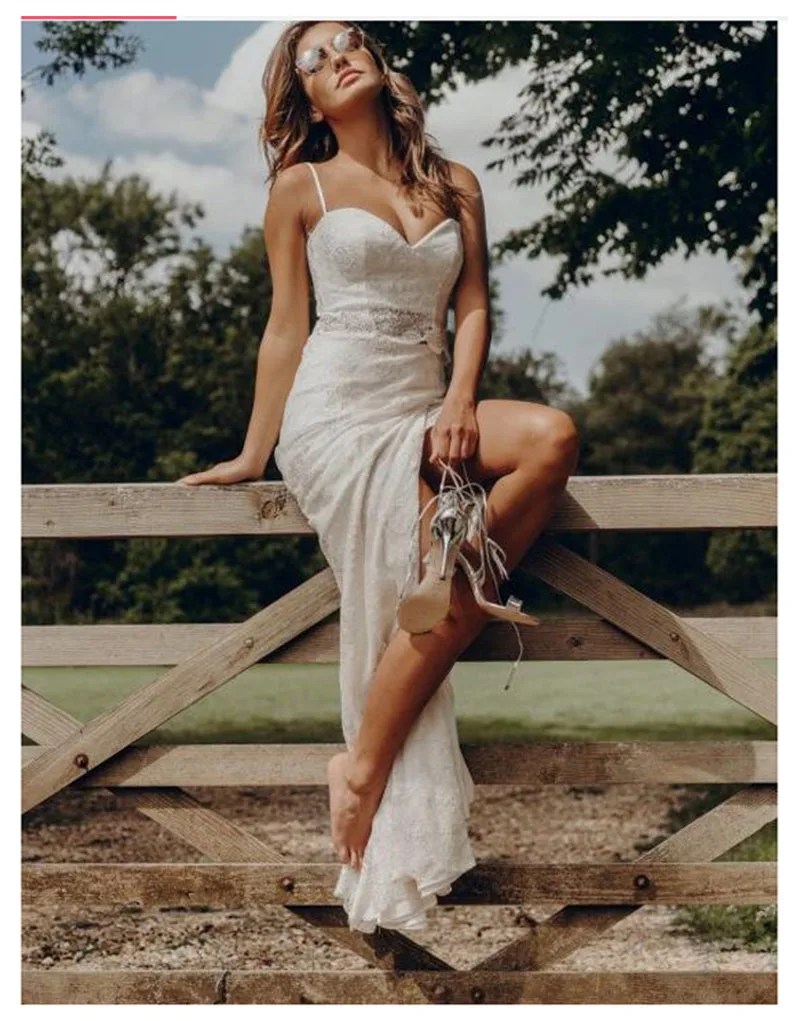 LORIE пляжное свадебное платье 2019 2 штуки на тонких бретельках кружевное Тюлевое