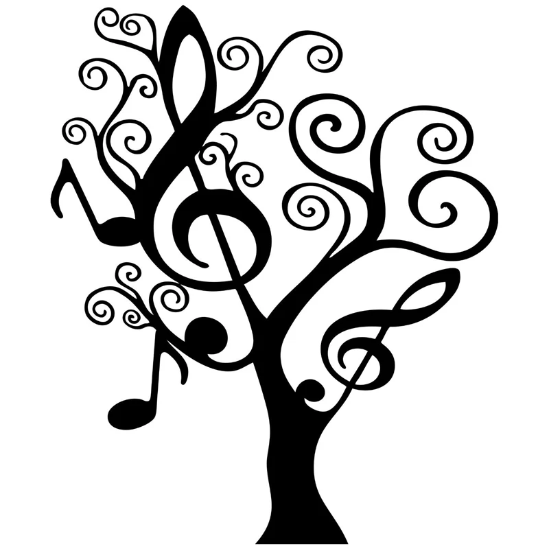

11.9CM*14.3CM Music Tree Decal Car Sticker Vinyl Black/Silver S9-0134