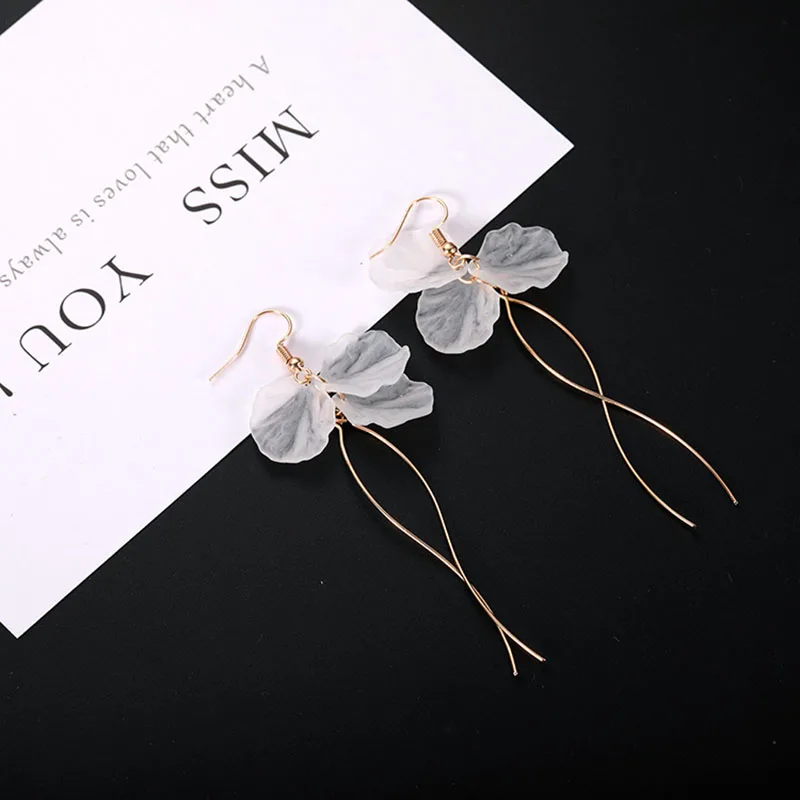 JIOFREE 2018 New Korean white Acrylic petal Long Clip on Earrings For Women Accessories Earings Fashion Jewelry images - 6