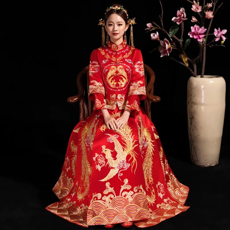 Китайское традиционное свадебное платье Cheongsam с вышивкой в восточном стиле