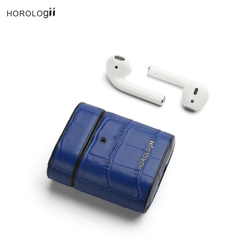 Horologii пользовательское имя бесплатно итальянская кожа синий узор croco для apple AirPods чехол Прямая поставка подарочная упаковка