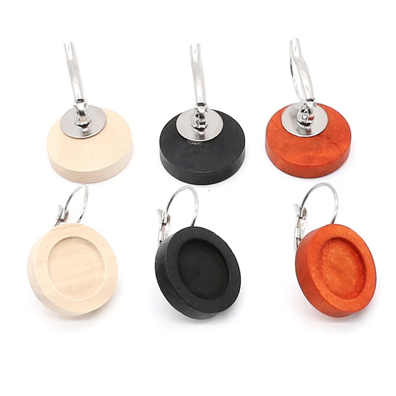 Aiovlo 10pcs/lot Stainless Steel French Lever Back Wood Earrings Blank/Base fit 12MM Glass Cabochons buttonsearring Bezels | Украшения и