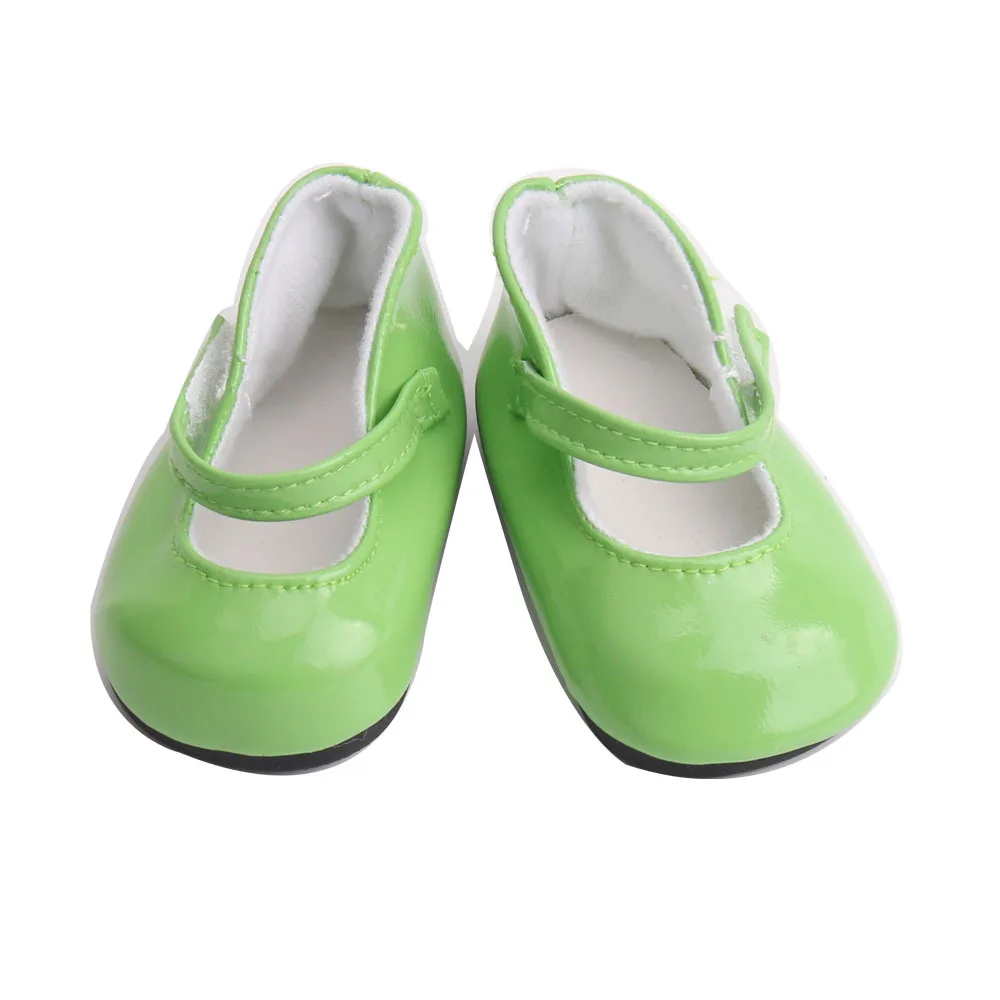 Grass Green Color Куклы обувь Американский круглый носок обувь PU материал 9 цветов подходит 18 дюймов девочка и 43 см кукла игрушки аксессуары - Цвет: Grass Green Color