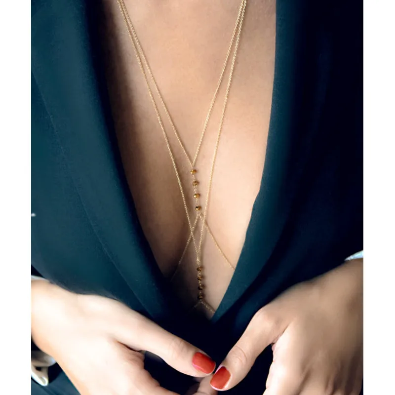 Тело женщины цепи 2017 бусины модные Жгут Пляж тела Bralette Chain Top Лето пирсинга|body