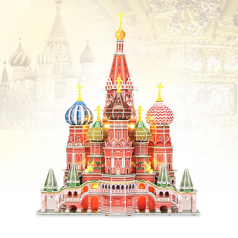 

3D Building Educational Toys Saint Basil's Cathedral Model for Boy Girls DIY Creative Paper Puzzle Toys with LED Lighting Design