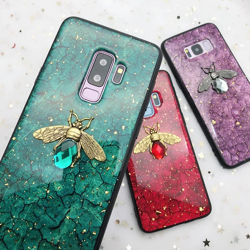 Роскошный чехол для телефона с 3D алмазной Пчелой Samsung Galaxy S9 S8 Plus S7 edge Note 8 9 Gold Foil