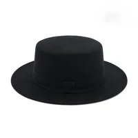 brand new wool boater flat top hat for womens felt wide brim fedora hat laday prok pie chapeu de feltro bowler gambler top hat