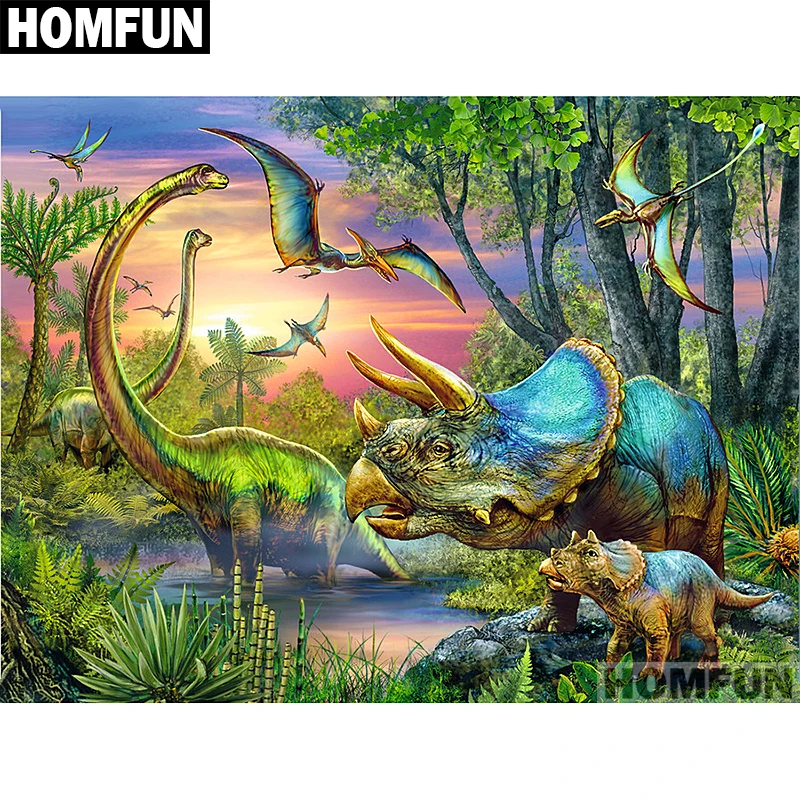 

Алмазная живопись HOMFUN A01759, полноразмерная/круглая вышивка «Мир динозавров», 5D, для творчества, домашний декор