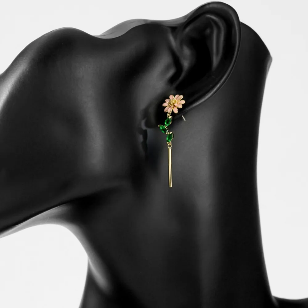 Neoglory Zircon &amp Enamel Long Dangle Earrings Colorful Flower Design Cute Girl Fashion Party Classic Gift Youth Sale | Украшения и