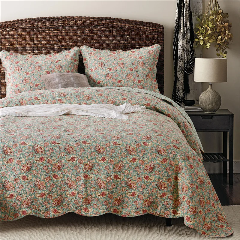 

American Quality Vintage Printed Quilt Set 3PCS bedding Washed Cotton Quilts Bed Covers Bedspread AB-Side King Size Coverlet