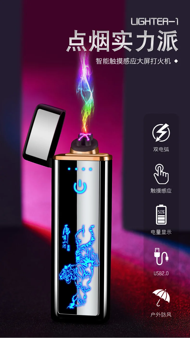 Полный экран шаблон электронный usb-зажигалка двойная дуга Вольфрамовая турбо сигарета перезаряжаемая Зажигалка для курения электрическая зажигалка