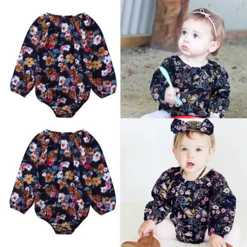 Детская одежда для новорожденных девочек Принт с цветком длинными рукавами