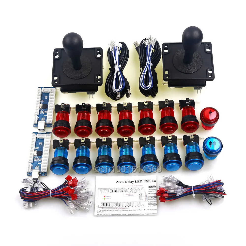 

2 Players Arcade LED illuminate 16 x Push Buttons & Joystick 8 Way & Zero Delay PC USB Encoders With Microswitch For MAME Game