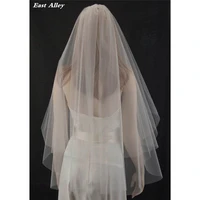 2 layer simple cut edge bridal veil fingertip length wedding veil with comb