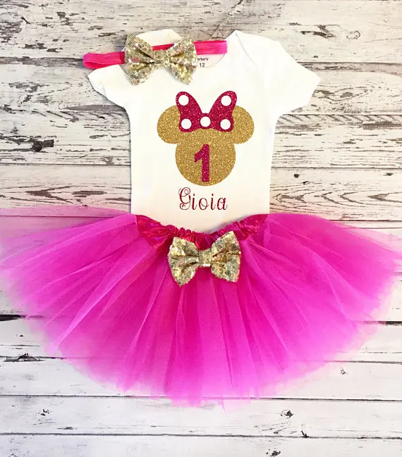 Настроить имя с Микки Маусом для девочек бантом платье первого боди на день