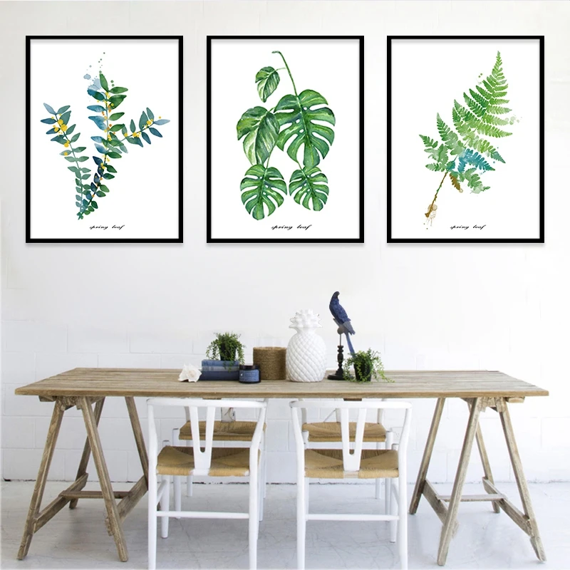 Акварельные листья настенная живопись холст зеленый стиль растение