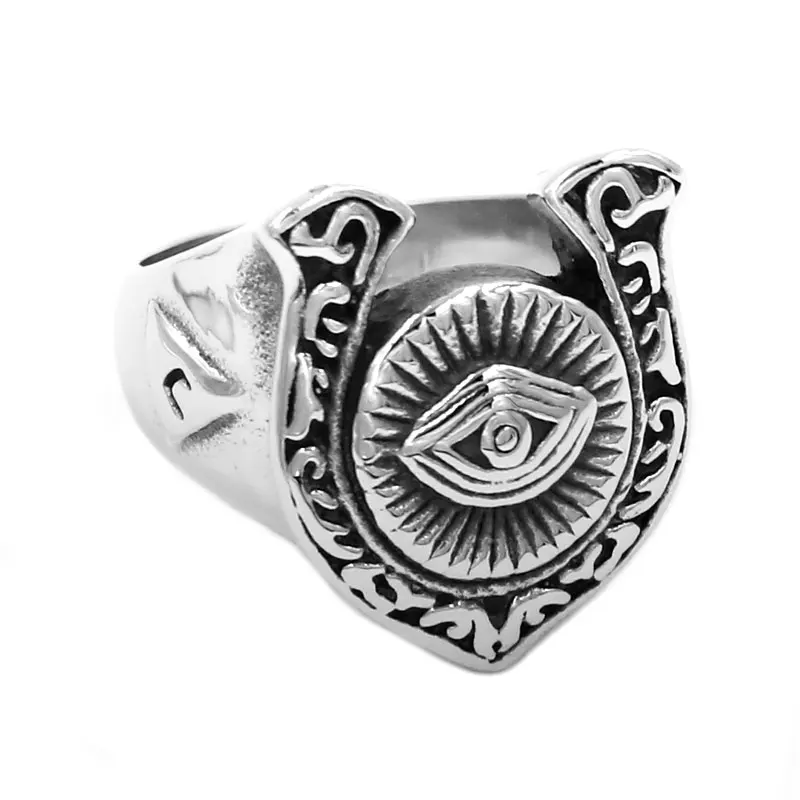 Мужское кольцо в форме подковы Illuminati золотистое масонское виде пирамиды из