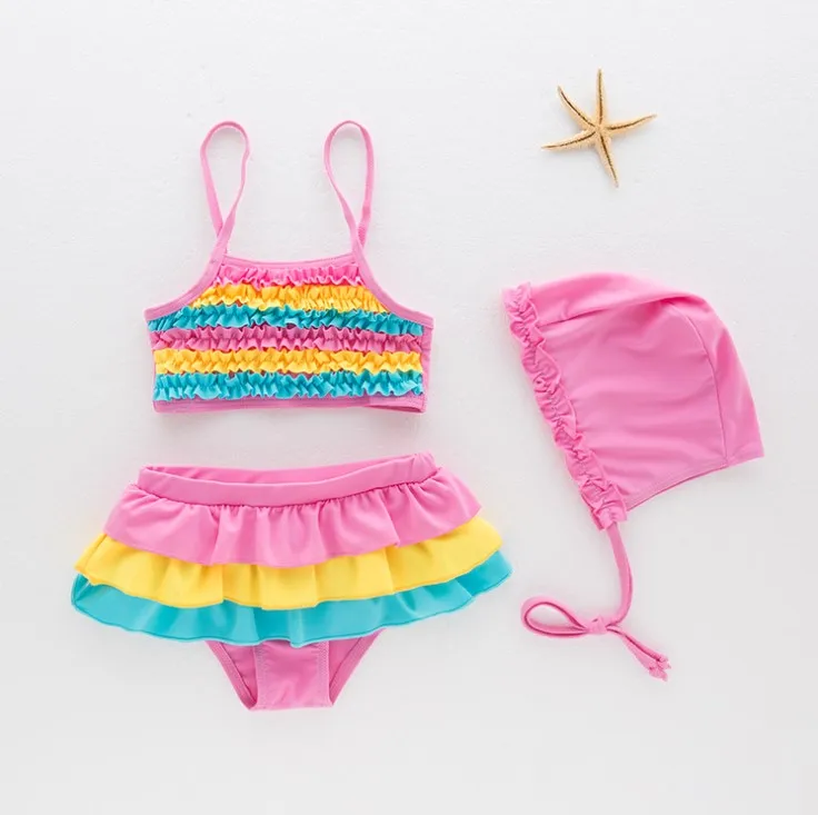 

New Arrival Lively Rainbow Baby Girl Swimsuit/Children Hot Spring Swimwear(with Cap) 3150