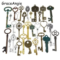 10pcs mix color metal key pendant alloy lovely large crown key charms vintage jewelry keys charms wholesale antique bronze key