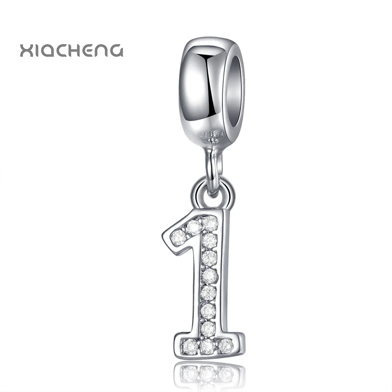 

NB1 Silver Color Beads Charms Crystal Letter Number One Women Pendant for Diy Pandora Charms Bracelets & Bangles
