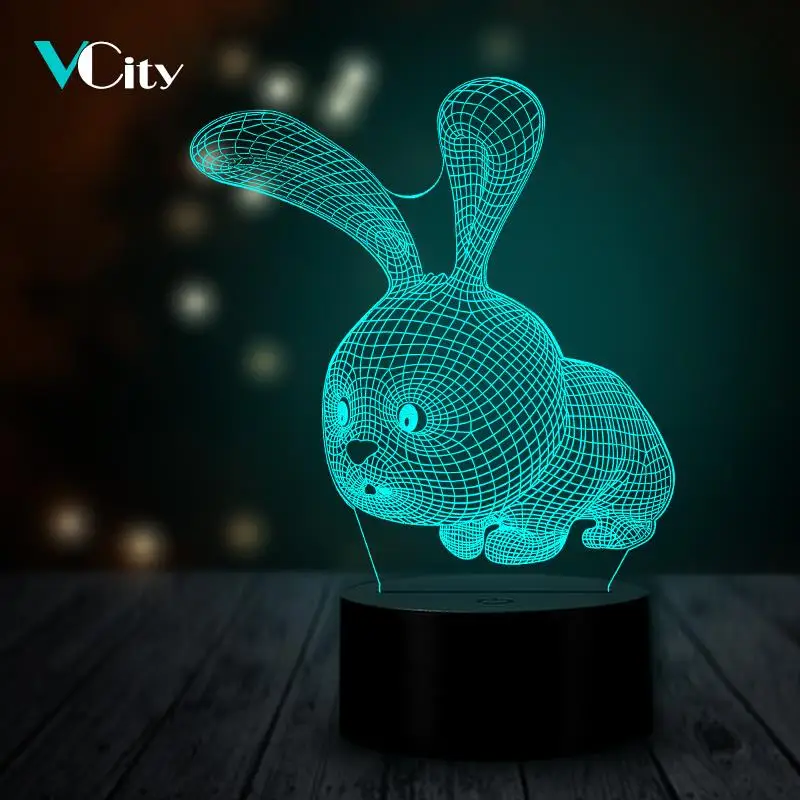

VCity кролик 3D ночной Светильник лампы Малыш подарки usb-портами и светодиодным индикатором RGB, акриловый светильник ing многоцветный Luminaria прикр...
