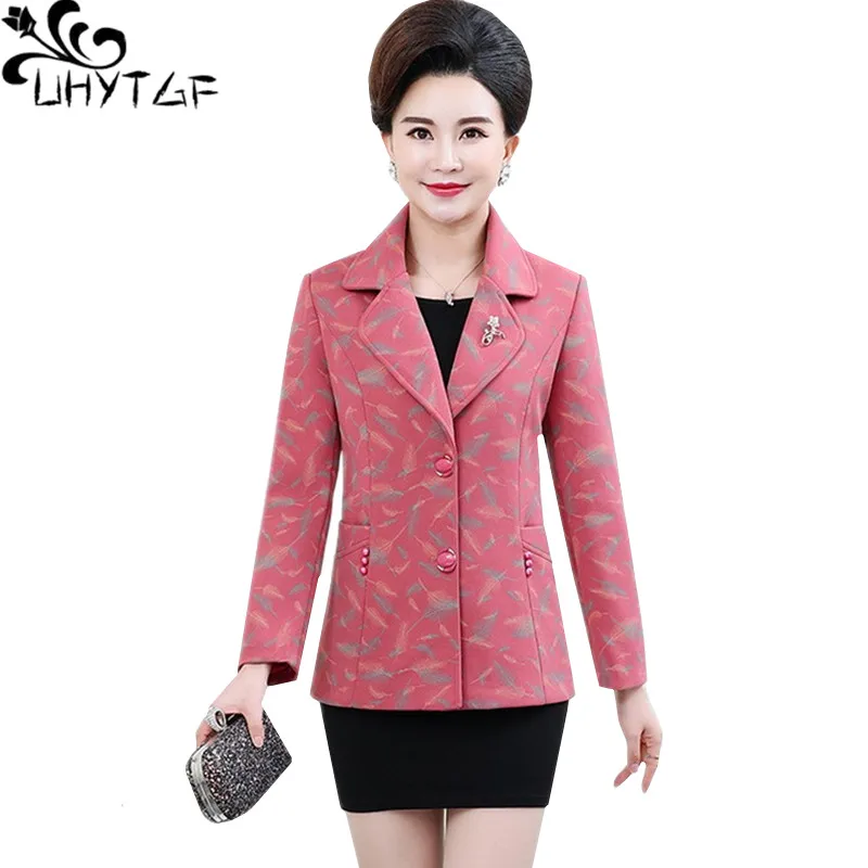 

Куртка UHYTGF Женская однобортная, повседневное весеннее пальто, Свободный Топ с принтом, Элегантная короткая верхняя одежда, 4XL, 191