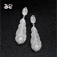 be 8 hollow carved leaf drop earrings female crystal from austrian simple temperament long dangle earring for women e680