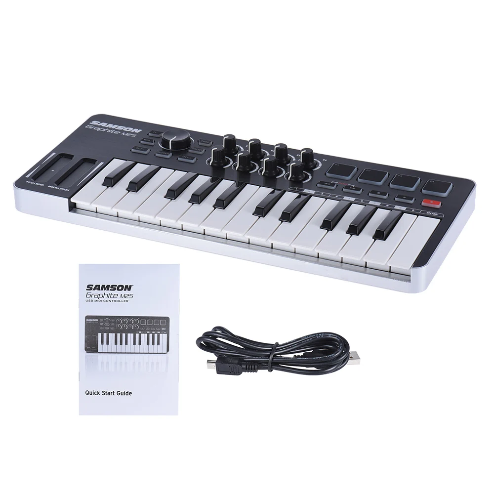 Самсон графит M25 ультра-Портативный мини 25-ключ USB MIDI контроллер клавиатуры с USB кабелем(4 колодки/8 назначаемых ручек