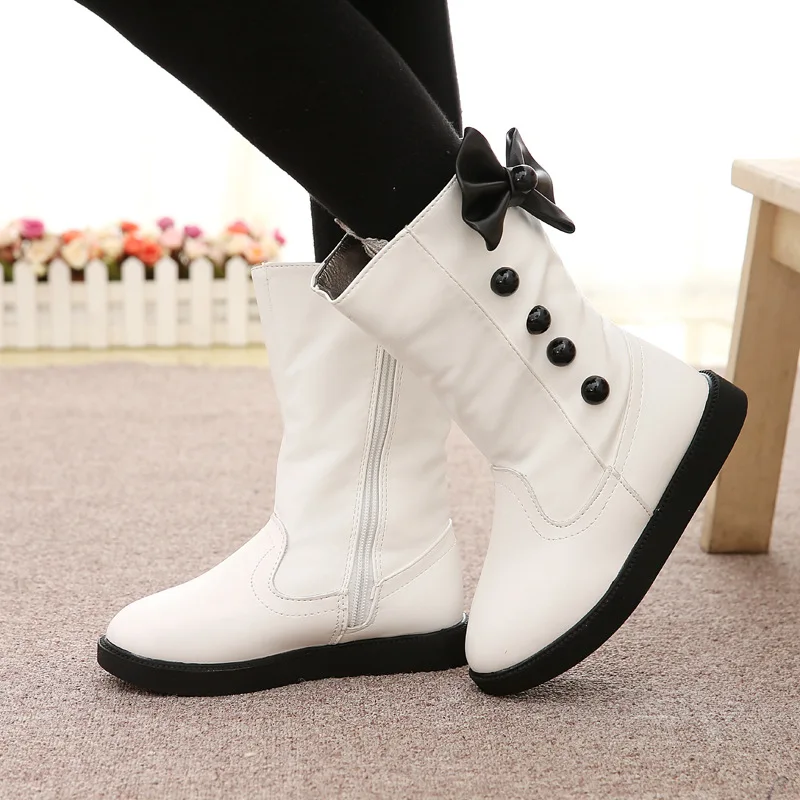 Новинка 2021 зимние высокие ботинки для девочек с милым бантом водонепроницаемые