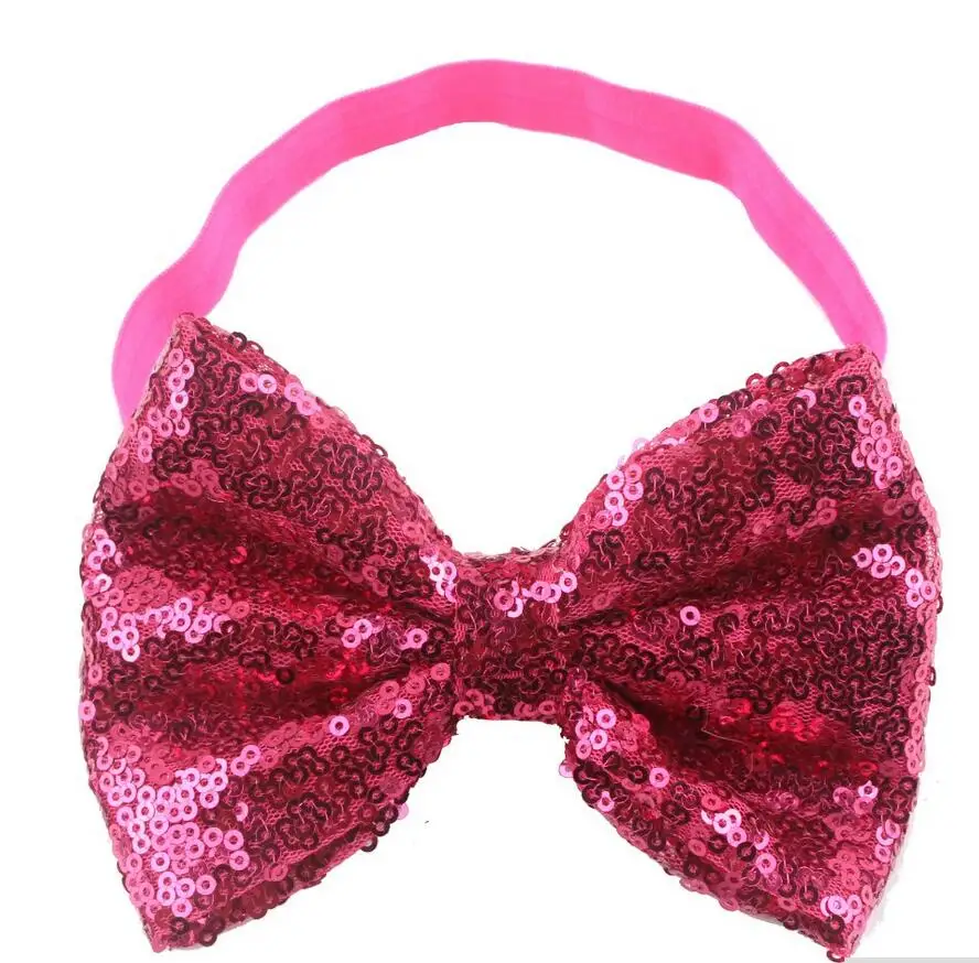 

4.5" Large Sequin Bow Headband big bow with FOE girls hair accessories christmas headband