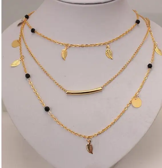 Bohemian Golden Multilayer Leaf Necklace for Women's Vintage Layered Collar 2019 Jewelry Gift | Украшения и аксессуары