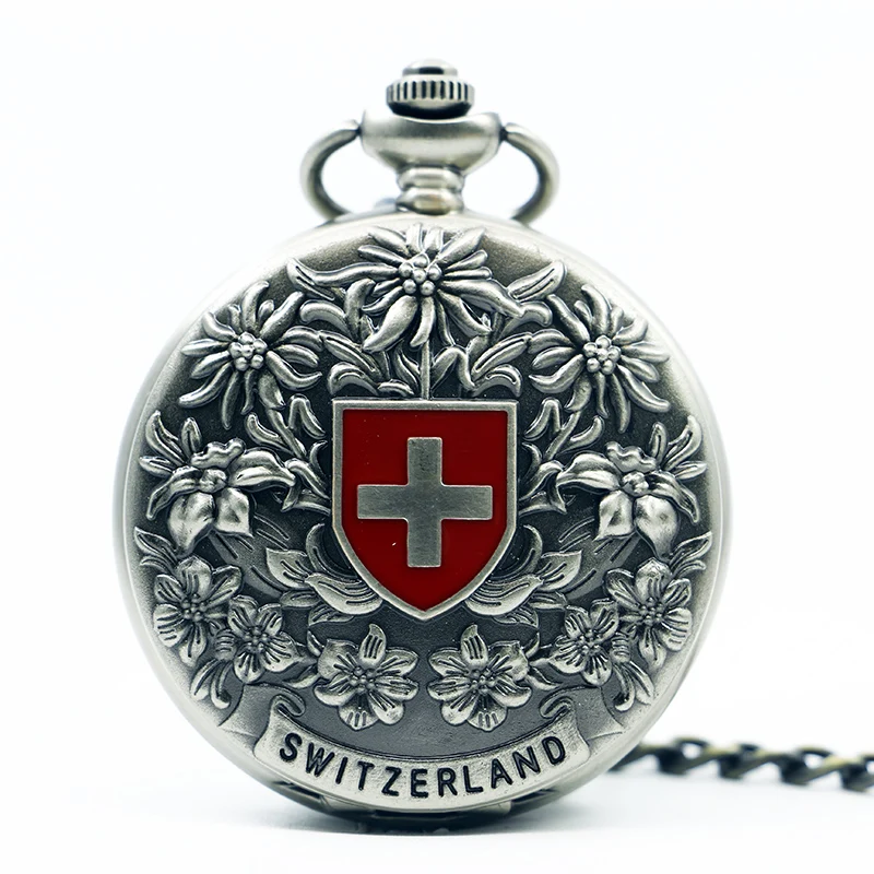 Высококачественные механические карманные часы Switzerland с красным крестом