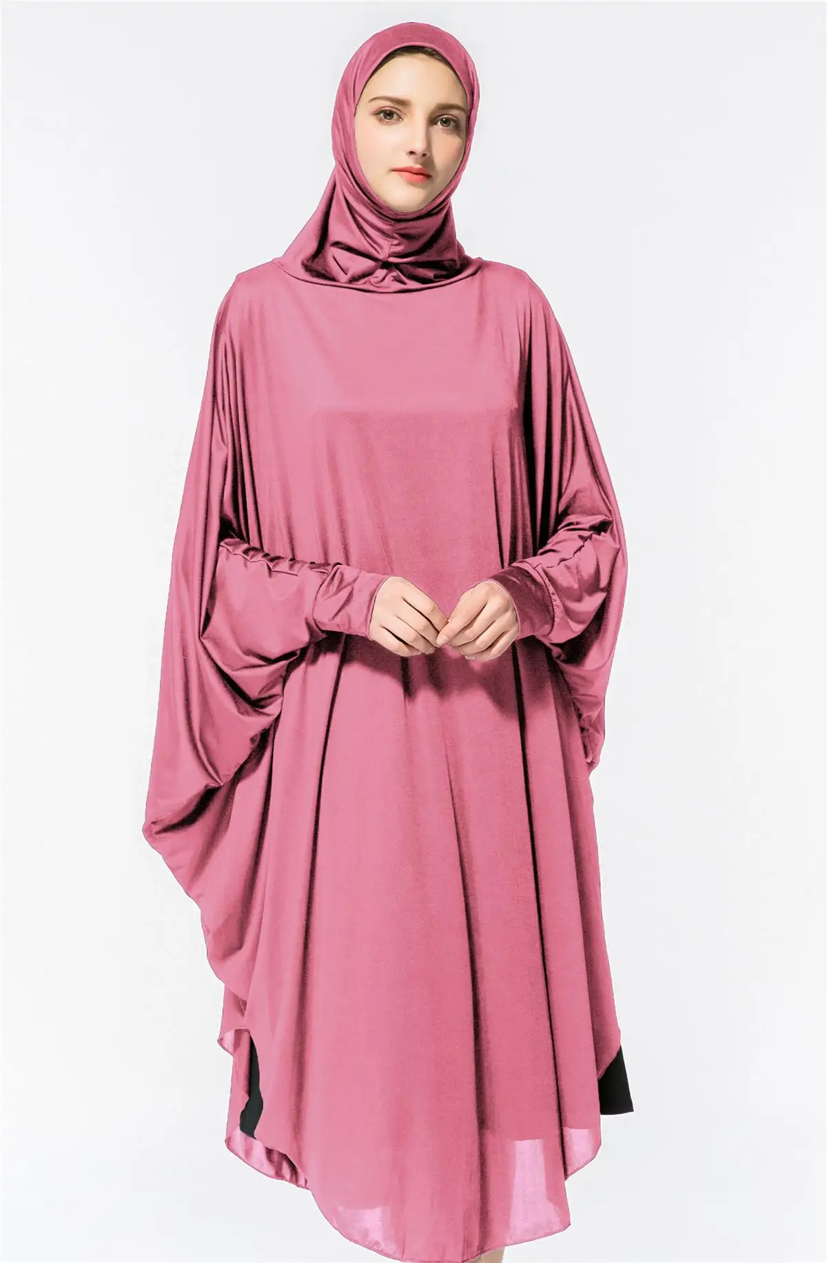

New Women Muslim Worship Lady Thobe Gown Hijab Prayer Bat Sleeve Middle East Robe Islamic With Hood Abaya Praying Hijab Dress