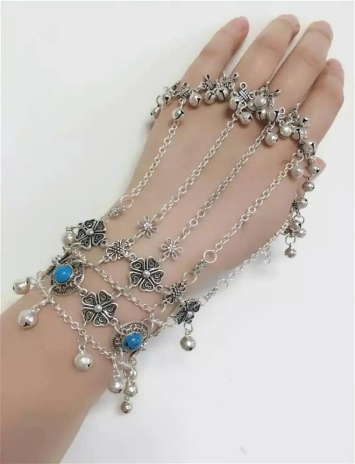 blue 2 цвета богемная Серебряная голубая бусина из смолы браслеты с кисточкой и браслеты Анталья Цыганский полый цветок браслет колокольчик женские ювелирные изделия - Окраска металла: blue