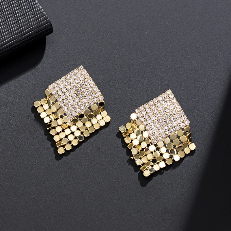 Square Rhinestone scale silver pin drop Earrings For Women Elegant Fashion Design Jewelry 1pair | Украшения и аксессуары