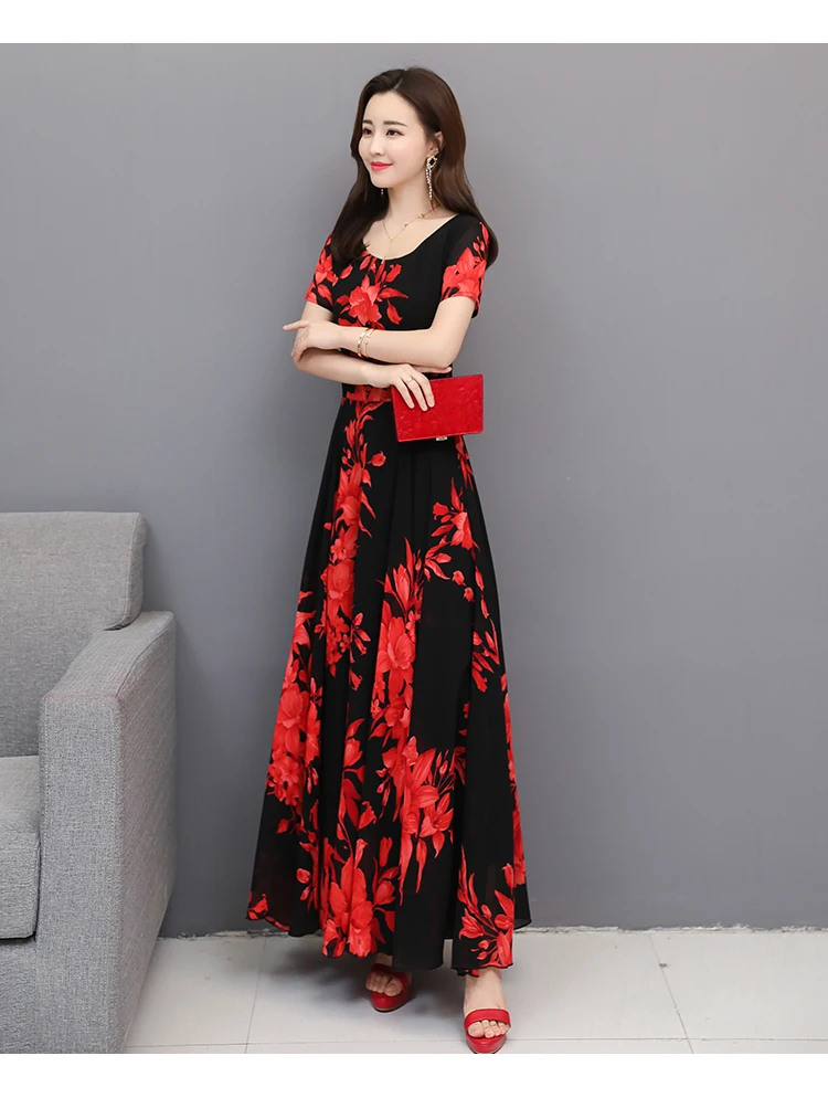 Цветочные шифоновые Boho летние миди-платья винтажные 3XL плюс размер пляжный Макси-сарафан с принтом элегантные женские облегающие вечерние платья