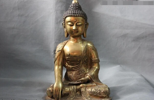 

Free shipping S1163 16 Tibet Buddhism Temple Copper Bronze Gild Dragon Sakyamuni Rulai Buddha Statue
