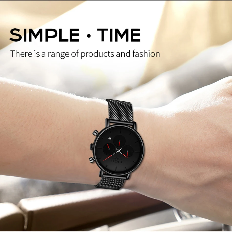 

2019 Relogio Masculino Fashion Mens Watches Top Brand LIGE Luxury Quartz Watch Men Casual Slim Mesh Steel Waterproof Sport Watch