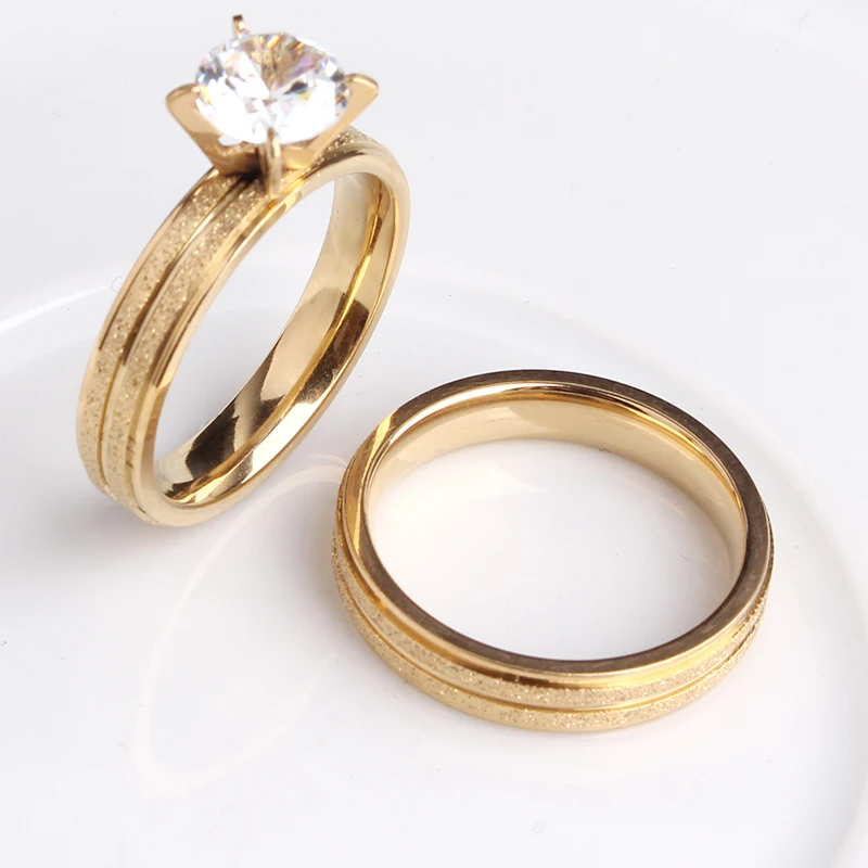 

4mm fringe gold color Scrub zircon couple wedding rings for men women lovers 316L Stainless Steel wholesale