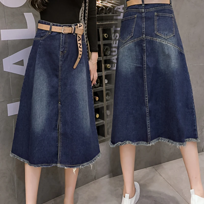 Женская юбка в европейском стиле винтажная джинсовая с карманами и высокой