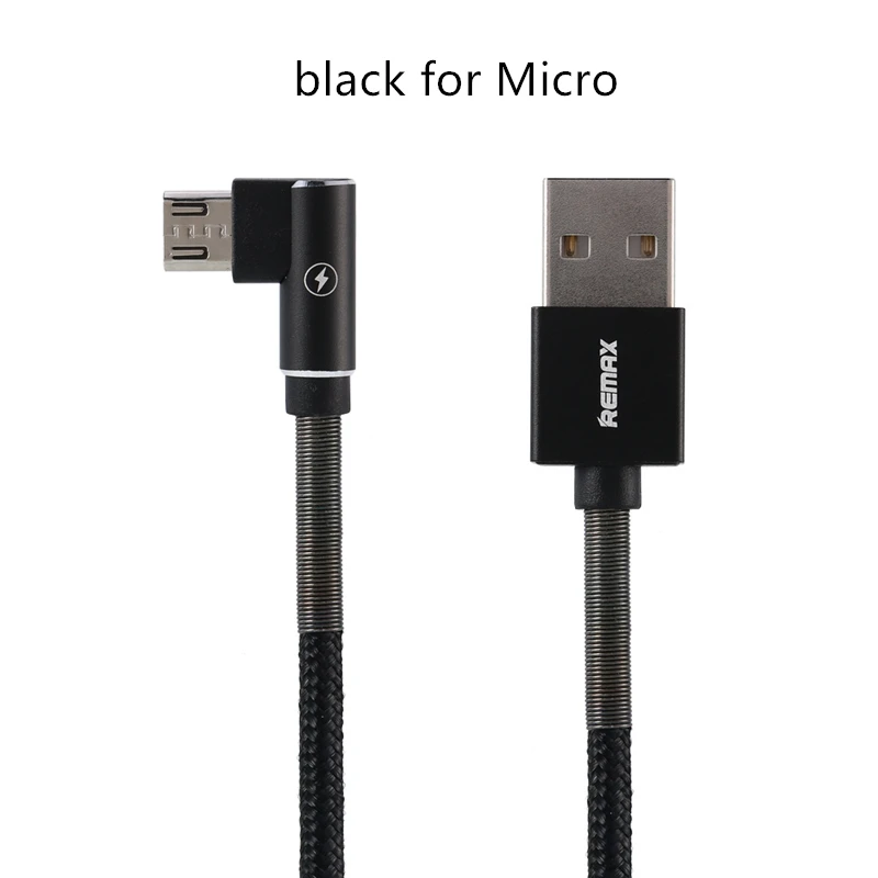 black for Micro Remax USB кабель для передачи данных угловой металлический зарядный кабель 2,4 А 1 м кабель для быстрой зарядки для xiaomi samsung для iPhone 6 7 8 iPhone x - Цвет: black for Micro